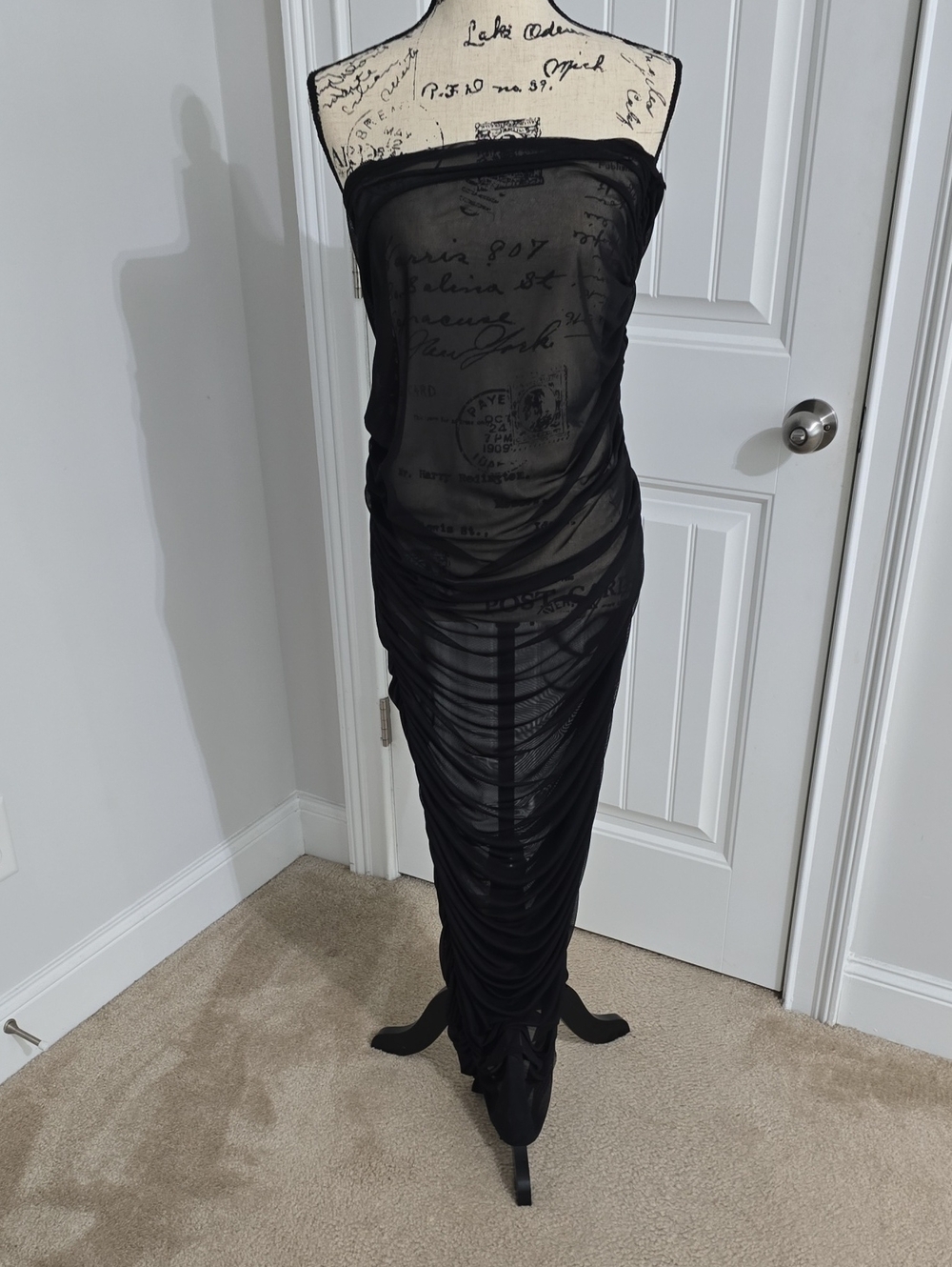 Sheer Ruched Strapless Dress